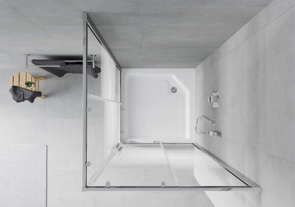 Mexen Rio štvorcový sprchový kút 90 x 90 cm, biele pruhy, chróm + sprchová vanička, biela - 860-090-090-01-20-4510