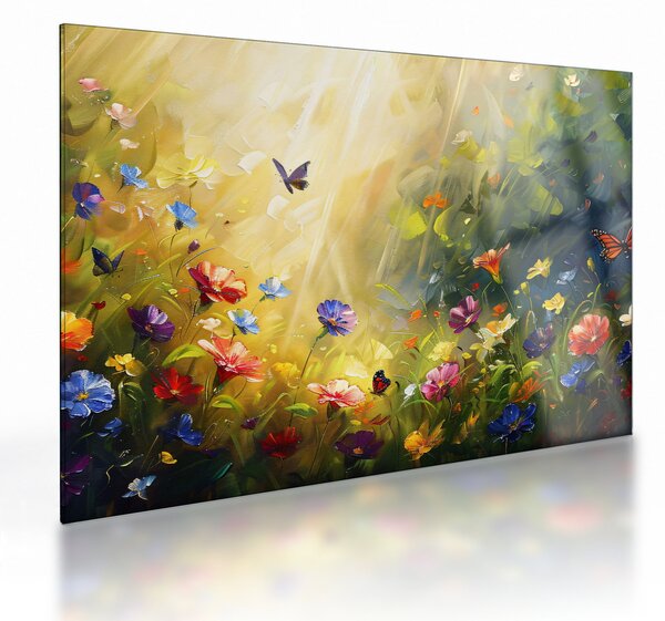 Sklenený obraz - Jarná kvetinová lúka, maľba (70x50 cm)