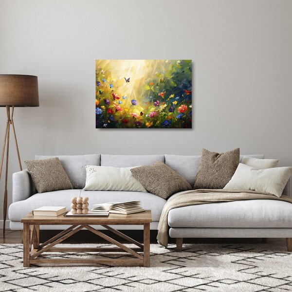 Sklenený obraz - Jarná kvetinová lúka, maľba (70x50 cm)