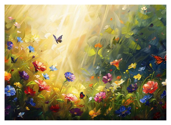 Sklenený obraz - Jarná kvetinová lúka, maľba (70x50 cm)