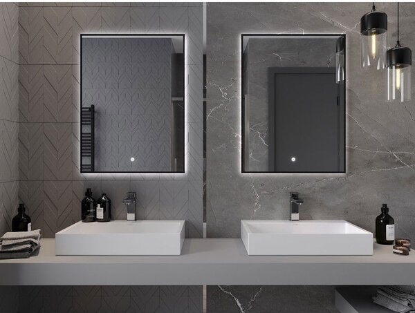 Mexen Erma kúpeľňové zrkadlo osvetlené 60 x 80 cm, LED 6000K, proti zahmlievaniu, čierny rám - 9814-060-080-611-70