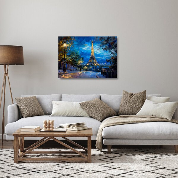 Sklenený obraz - Olejomaľba Eiffelovej veže (70x50 cm)