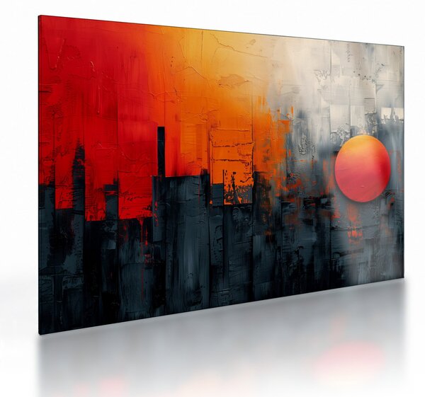 Sklenený obraz - Abstraktná maľba mesta (70x50 cm)