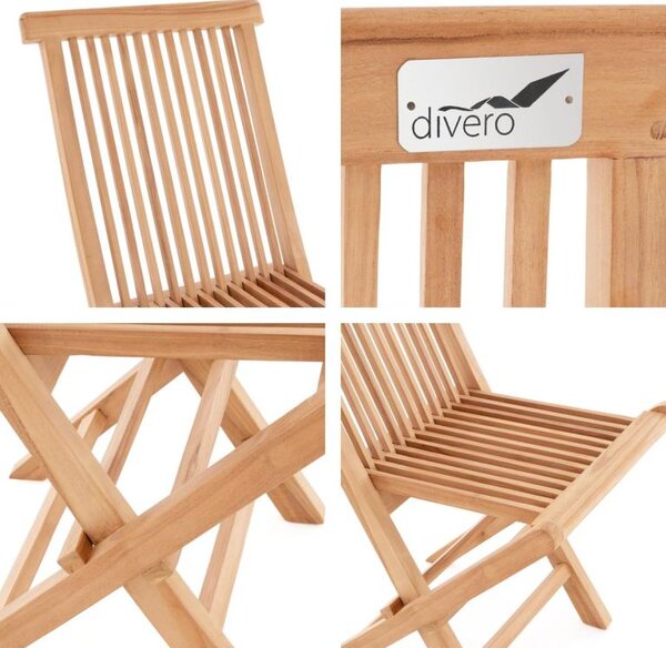 Skladacia stolička z teakového dreva DIVERO, 4 kusy
