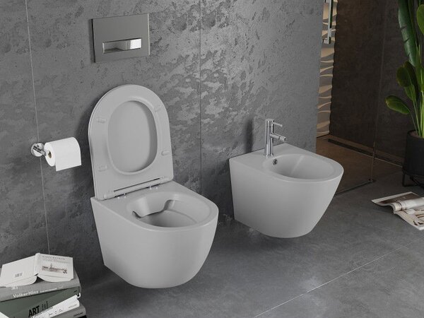 Mexen Lena misa wc Rimless s doskou pomaly spadajúcou slim, duroplast, sivá svetlá mat - 30224061