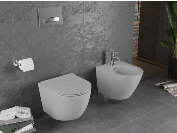 Mexen Lena misa wc Rimless s doskou pomaly spadajúcou slim, duroplast, sivá svetlá mat - 30224061