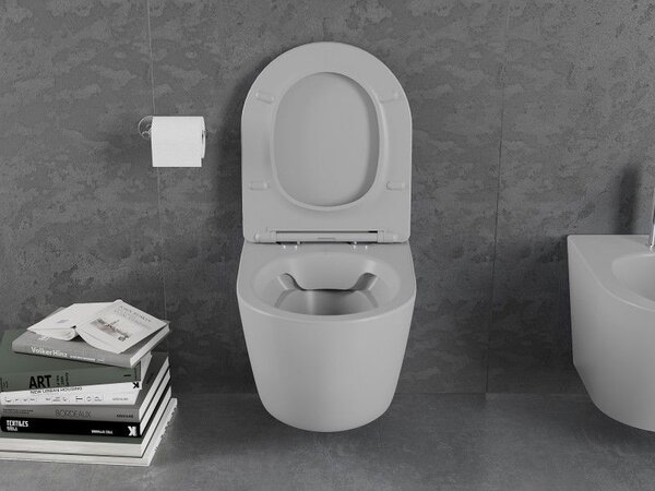 Mexen Lena misa wc Rimless s doskou pomaly spadajúcou slim, duroplast, sivá svetlá mat - 30224061