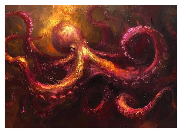 Sklenený obraz - Chobotnica, olejomaľba (70x50 cm)