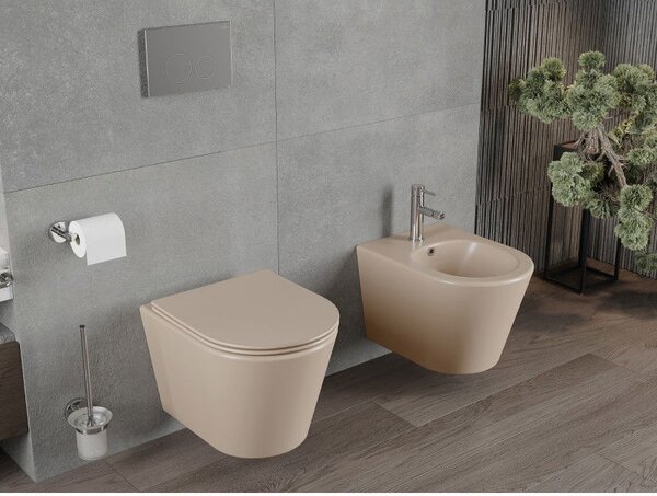 Mexen Rico WC misa Rimless s pomaly zatvárajúcim sa slim sedátkom, duroplast, cappuccino mat - 30724064