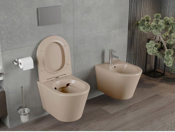 Mexen Rico WC misa Rimless s pomaly zatvárajúcim sa slim sedátkom, duroplast, cappuccino mat - 30724064