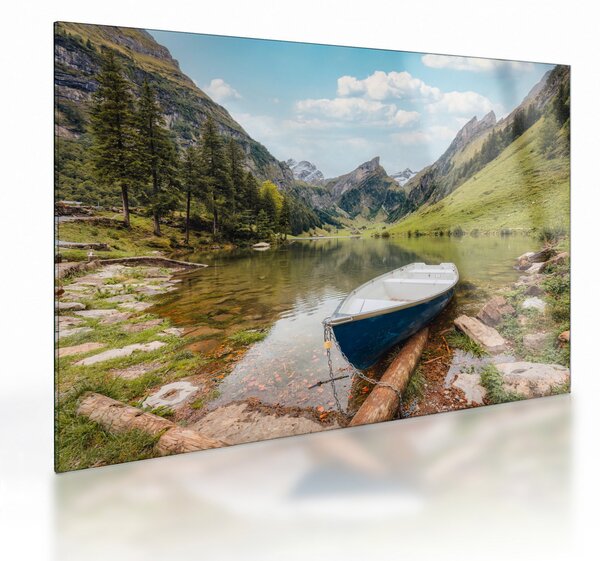 Sklenený obraz - Seealpsee, jazero Švajčiarska (70x50 cm)