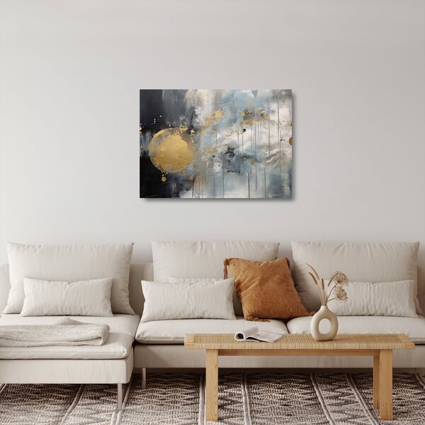 Sklenený obraz - Abstrakcia so zlatou guľou (70x50 cm)