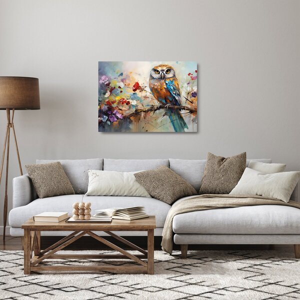 Sklenený obraz - Maľovaná sova (70x50 cm)