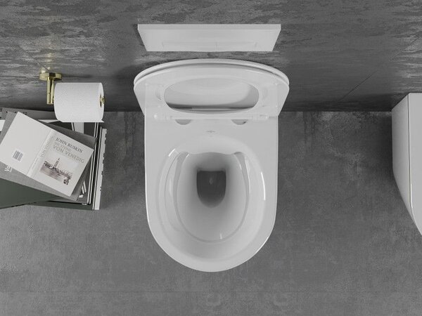 Mexen Lena WC misa Rimless so sedadlom s pomalým zatváraním slim, duroplast, biela/zlatá línia - 30224005