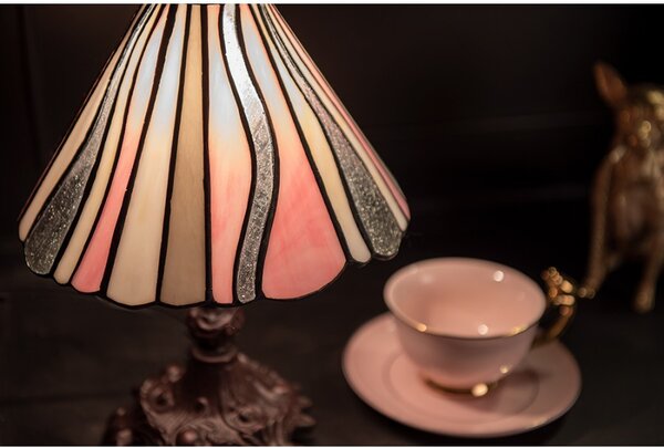 Béžovo-ružová stolná lampa Tiffany Tasia - Ø 20*34 cm E14/max 1*25W - Clayre & Eef