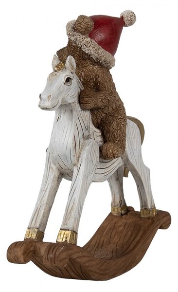 Dekorácia hojdací koník s medvedíkom v čiapke - 12*4*14 cm - Clayre & Eef