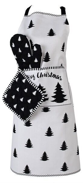 Biela bavlnená zástera so stromčekmi Black&White X-Mas - 70*85 cm - Clayre & Eef