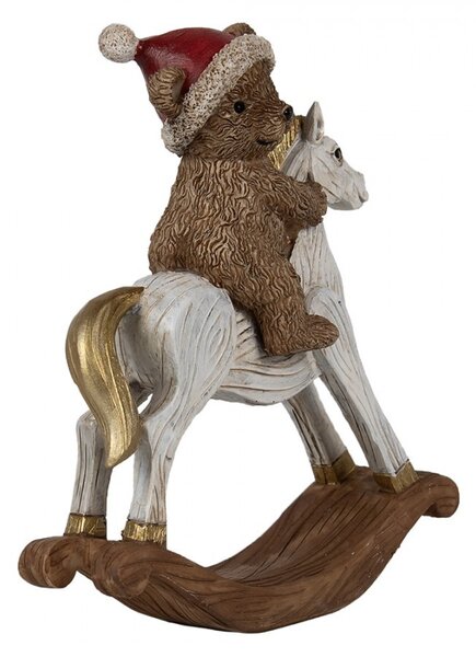 Dekorácia hojdací koník s medvedíkom v čiapke - 12*4*14 cm - Clayre & Eef