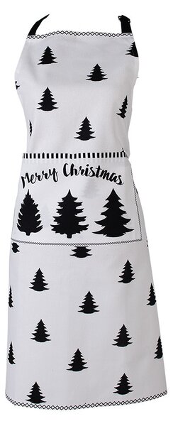 Biela bavlnená zástera so stromčekmi Black&White X-Mas - 70*85 cm - Clayre & Eef