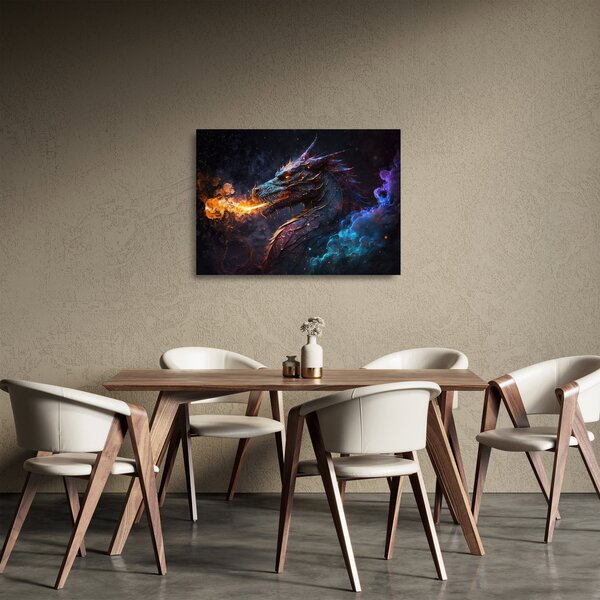 Sklenený obraz - Drak pľuvajúce plamene (70x50 cm)