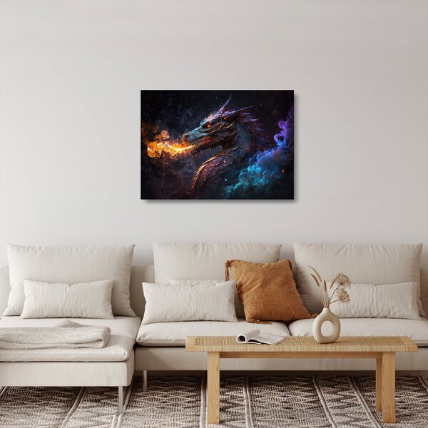 Sklenený obraz - Drak pľuvajúce plamene (70x50 cm)