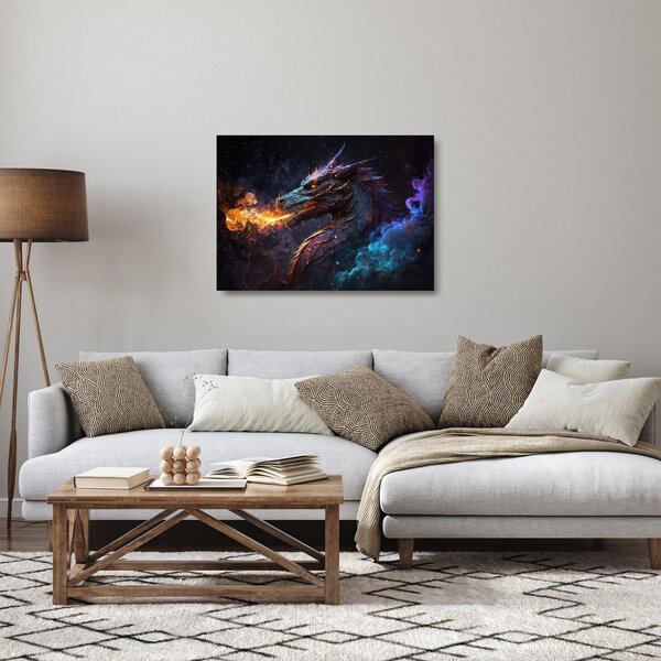 Sklenený obraz - Drak pľuvajúce plamene (70x50 cm)