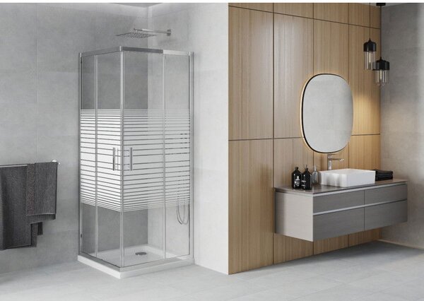 Mexen Rio štvorcový sprchový kút 70 x 70 cm, biele pruhy, chróm + Flat vanička, biela - 860-070-070-01-20-4010