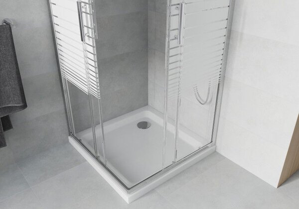 Mexen Rio štvorcový sprchový kút 70 x 70 cm, biele pruhy, chróm + Flat vanička, biela - 860-070-070-01-20-4010
