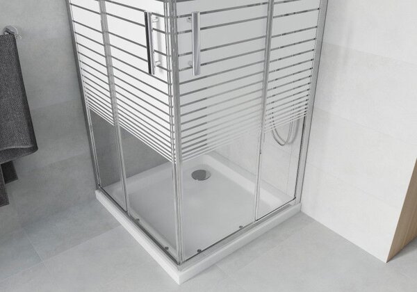 Mexen Rio štvorcový sprchový kút 70 x 70 cm, biele pruhy, chróm + Flat vanička, biela - 860-070-070-01-20-4010
