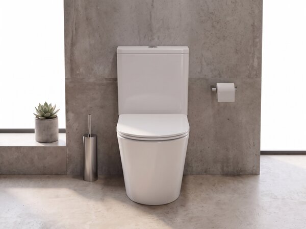 CERANO - WC kombi Carlito, Rimless - bezokrajové splachovanie + Slim/SoftClose sedátko - spodný/zadný odpad - biela lesklá - 61x36,5 cm