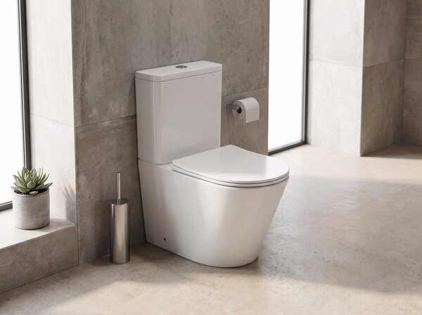 CERANO - WC kombi Carlito, Rimless - bezokrajové splachovanie + Slim/SoftClose sedátko - spodný/zadný odpad - biela lesklá - 61x36,5 cm