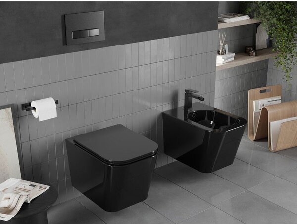 Mexen Teo WC misa Rimless s pomaly padajúcim doskom slim, duroplast, čierny lesk - 30854070