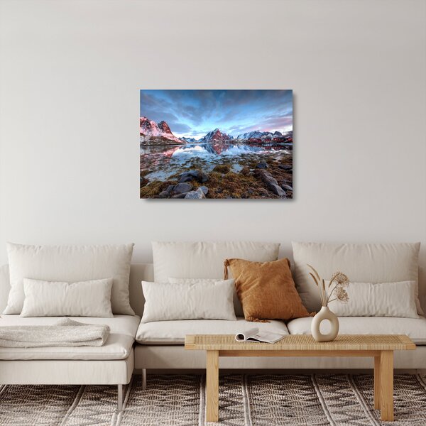 Sklenený obraz - Východ slnka nad Reine (70x50 cm)