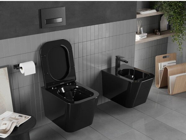 Mexen Teo WC misa Rimless s pomaly padajúcim doskom slim, duroplast, čierny lesk - 30854070