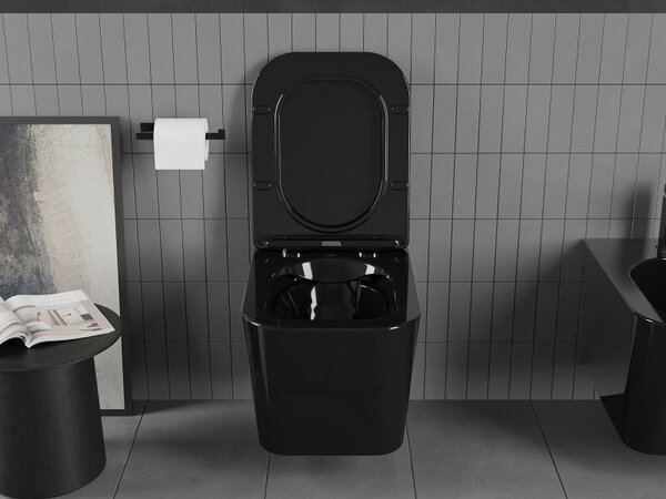 Mexen Teo WC misa Rimless s pomaly padajúcim doskom slim, duroplast, čierny lesk - 30854070