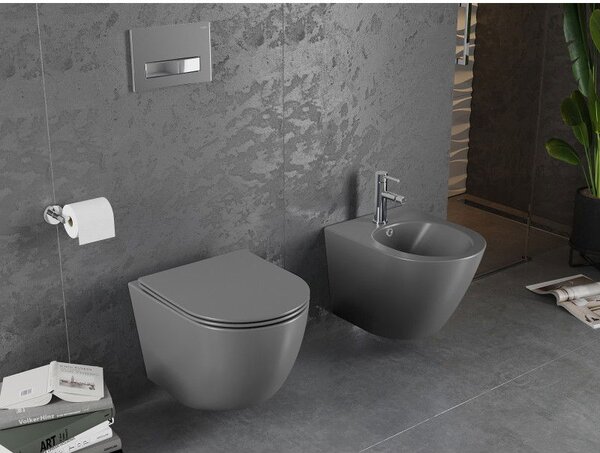 Mexen Lena WC misa Rimless s pomaly zatváracou doskou slim, duroplast, sivá tmavá mat - 30224071
