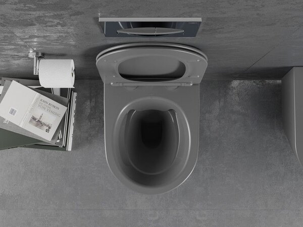 Mexen Lena WC misa Rimless s pomaly zatváracou doskou slim, duroplast, sivá tmavá mat - 30224071