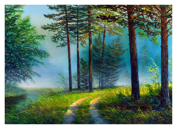 Sklenený obraz - Olejomaľba krajiny (70x50 cm)