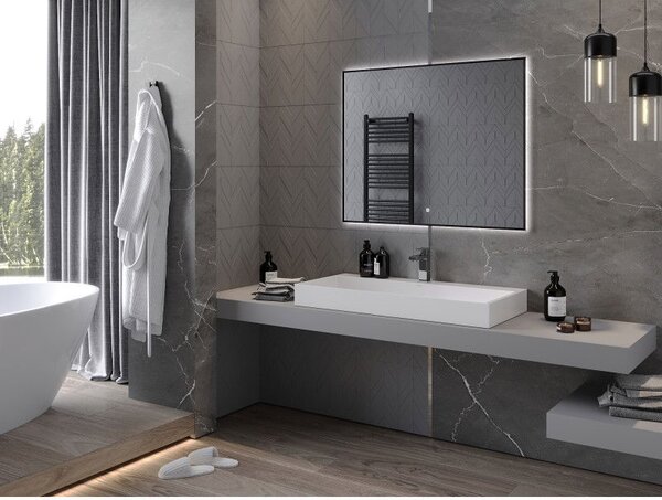Mexen Erma kúpeľňové zrkadlo s osvetlením 100 x 80 cm, LED 6000K, proti zahmlievaniu, čierny rám - 9814-100-080-611-70