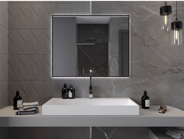 Mexen Erma kúpeľňové zrkadlo s osvetlením 100 x 80 cm, LED 6000K, proti zahmlievaniu, čierny rám - 9814-100-080-611-70