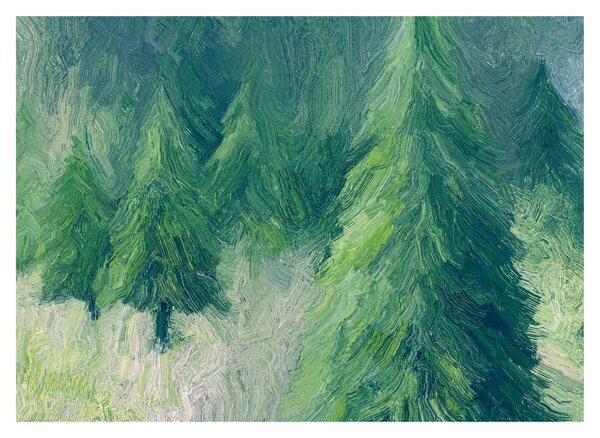 Sklenený obraz - Maľované ihličnany (70x50 cm)