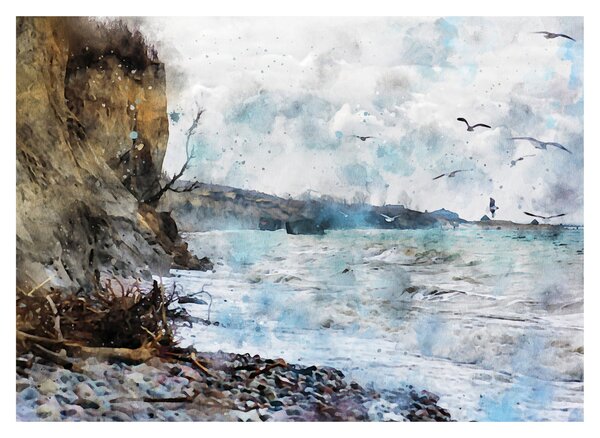 Sklenený obraz - Útes, akvarel (70x50 cm)