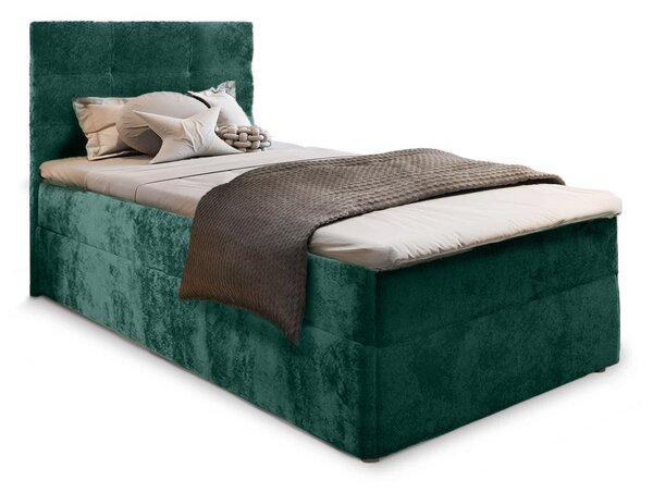 Čalúnená posteľ boxspring GLORIEN VELVET 90x200 cm tmavo zelená Matrac: Matrac Bonell pružinový