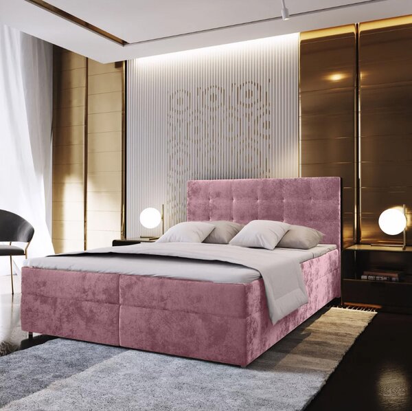 Čalúnená posteľ boxspring GLORIEN VELVET 160x200 cm ružová Matrac: Matrac Bonell pružinový