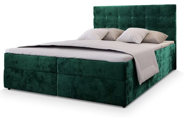 Čalúnená posteľ boxspring GLORIEN VELVET 160x200 cm tmavozelená Matrac: Matrac Bonell pružinový