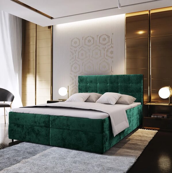 Čalúnená posteľ boxspring GLORIEN VELVET 160x200 cm tmavozelená Matrac: Matrac Bonell pružinový