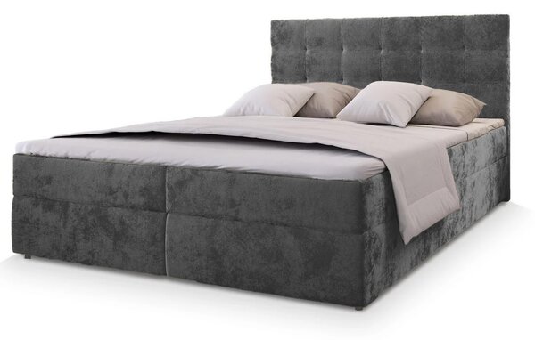 Čalúnená posteľ boxspring GLORIEN VELVET 140x200 cm sivá Matrac: Matrac Bonell pružinový