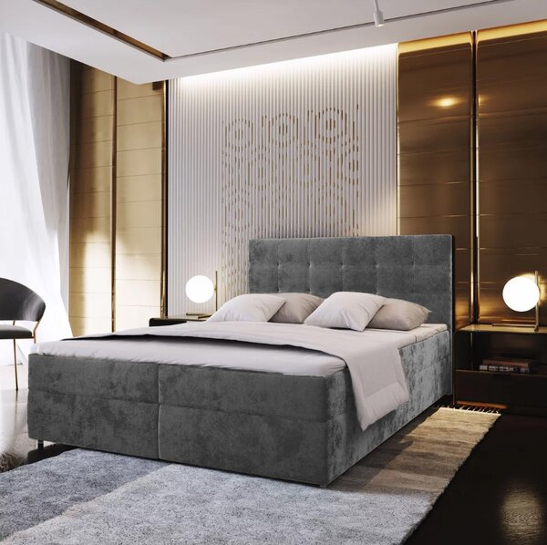 Čalúnená posteľ boxspring GLORIEN VELVET 140x200 cm sivá Matrac: Matrac Bonell pružinový