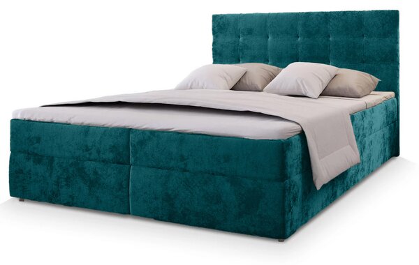 Čalúnená posteľ boxspring GLORIEN VELVET 140x200 cm tyrkysová Matrac: Matrac Bonell pružinový