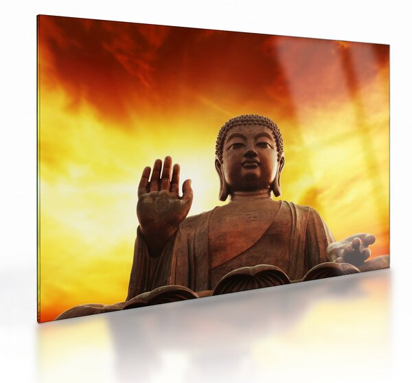 Sklenený obraz - Budha s červenožltým pozadím (70x50 cm)